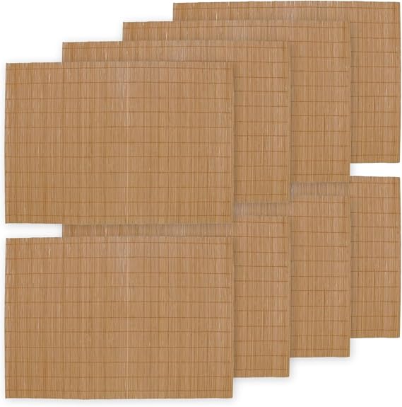 BambooMN Bamboo Placemat/Sushi Rolling Mat - 18" x 13" - Brown, 8 pcs