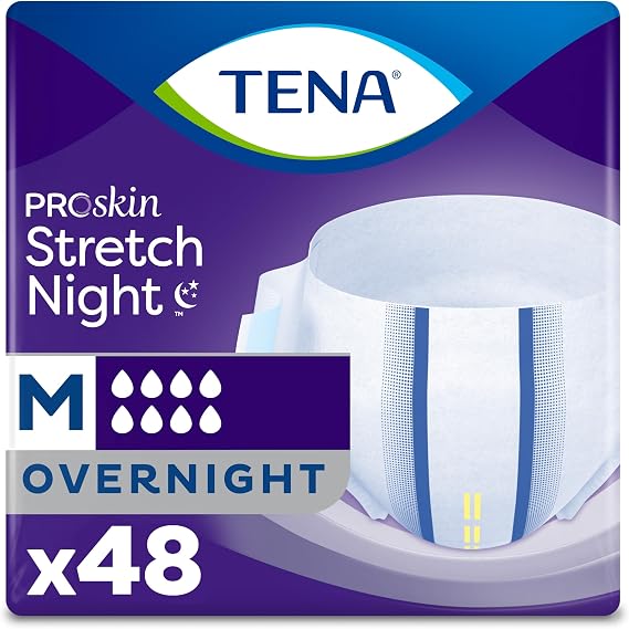 Tena Proskin Overnight Incontinence Stretch Briefs, Unisex, Medium, 48 ct