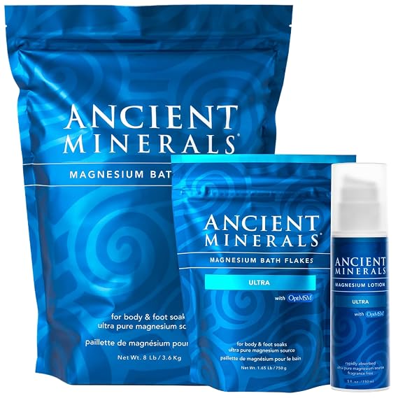 Ancient Minerals Magnesium Bath Flakes - Magnesium Lotion and Bath Flakes Ultra with MSM - Pure Genuine Zechstein Chloride