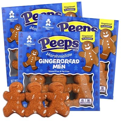 Limited Edition Gingerbread Men Shaped Peeps, Seasonal Marshmallow Christmas Treats, Stocking Stuffers and Holiday Desserts, 6 Count, (3pk)