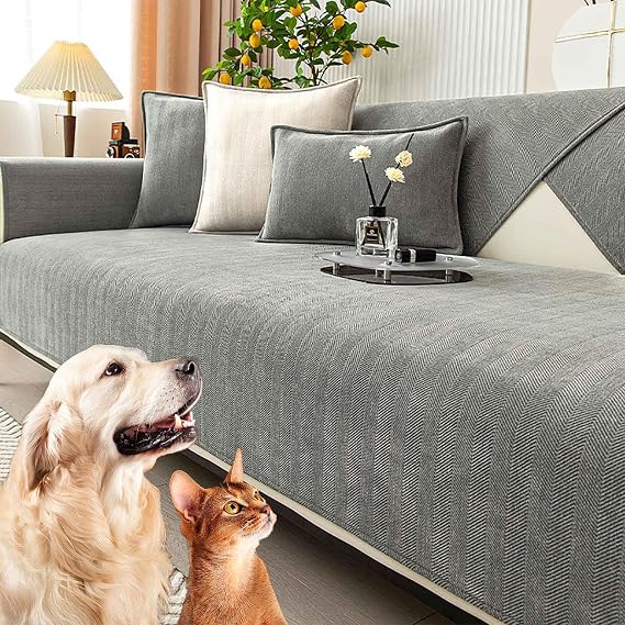 Coverfect Herringbone Chenille Sofa Cover, Coverfect Couch Covers Non Slip, Chenille Sectional Sofa Couch Covers for Dog (Grey,90 * 90 cm/35.4 * 35.4 in)