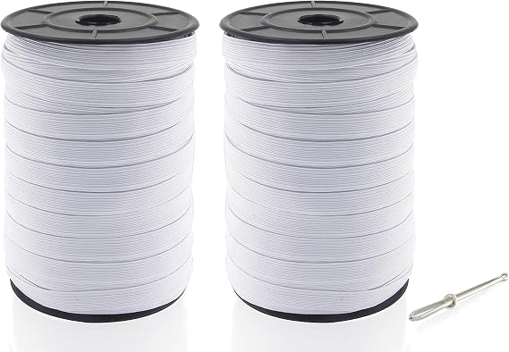 1/2" Elastic Cord - 100 Yard x 2 Packs - White Heavy Stretch Knit Elastic Spool