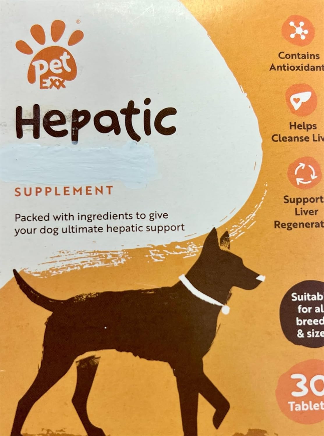 PetExx Hepatic 30 tablets - SAMe & Silybin Milk Thistle supplement formulated by vets to aid liver health in pets - manufactured in UK