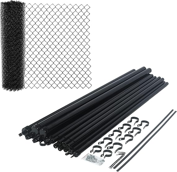 ALEKO Chain Link Fence Complete Kit 4x50 9.5-AW Gauge Black KITCLFB9.5G4X50