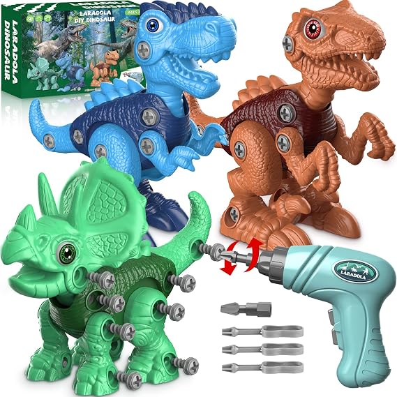 Take-Apart Dinosaur Toys for Boy 4-6: 85 Piece 3 Pack Dino & Electric Drill