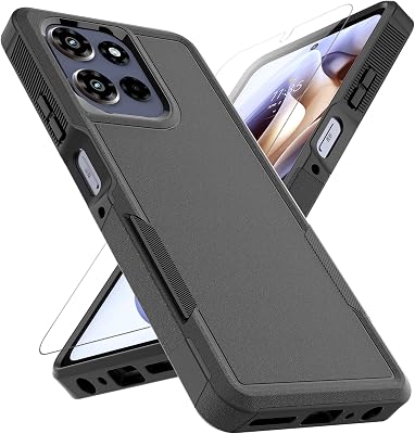 for Motorola Moto G Power 2026  Moto G Power 2025 Case: Dual Layer Protective Heavy Duty Cell Phone Cover Shockproof Rugged with HD Screen Protector Military Protection Bumper Tough, Black