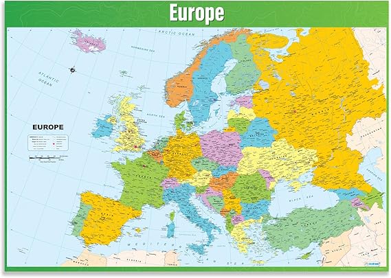 Daydream Education Europe Map - Large Map of Europe Wall Map, European Map for Classroom Learning, Geography Educational Poster, Middle & High School, Study Travel Map, Gloss Paper, 33 x 23.5