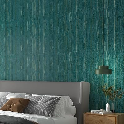 Decotalk Grasscloth Peel and Stick Wallpaper Teal Grasscloth Vinyl Textured 17.7x120 Inch Grass Cloth Wall Paper for Wall Grass Cloth Fabric Wallpaper Teal Green Seaglass Contact Paper for Cabinets