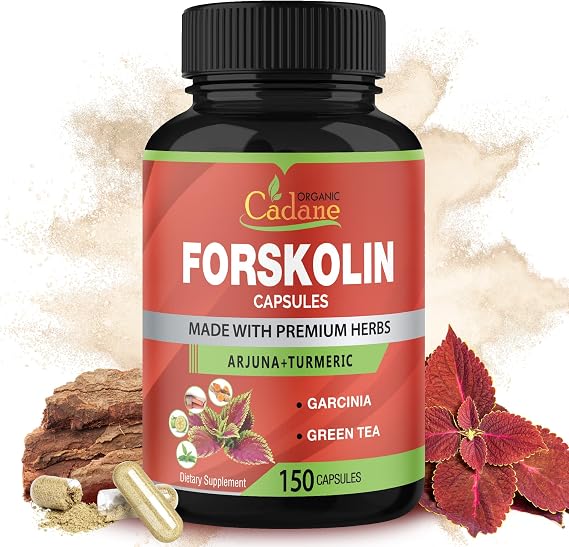 Cadane Forskolin Supplements - 5in1 with Turmeric Curcumin, Arjuna, Garcinia Cambogia, and Green Tea - 5 Month Supply - 150 Capsules