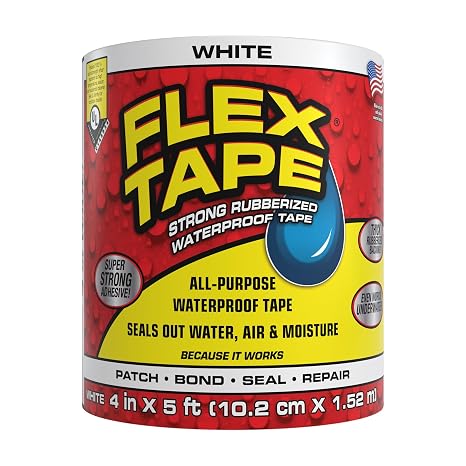 Flex Tape Rubberized Waterproof Tape, 4" x 5', White