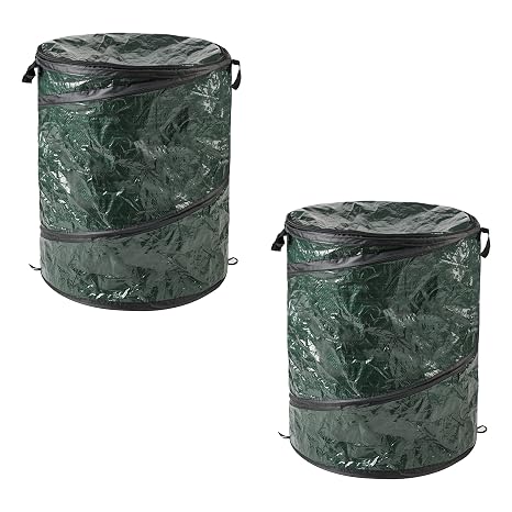 29.5-Gallon Pop up Outdoor Garbage Can Set - Set of 2 Collapsible Trash Cans for Parties, Yard Waste, or Laundry - Camping Accessories by Wakeman