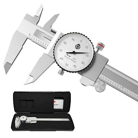 Dial Caliper 8 Inch, Shockproof Dial Caliper Measuring Tool with 0.001" Precision Micrometer Caliper with Custom Case, 4-Way Measurement, Stainless Steel