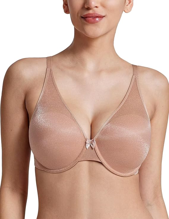 Deyllo Women's Sexy Glitter Mesh Deep V Plunge Bra Full Coverage Underwire with Adjustable Straps