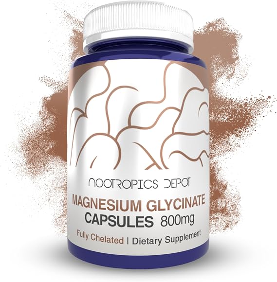 Nootropics Depot Magnesium Glycinate Capsules | Magnesium Supplement | 1600mg Magnesium Bisglycinate | 200mg Elemental Magnesium | High Absorption, Gentle on Stomach, Sleep & Muscle Support | 180ct