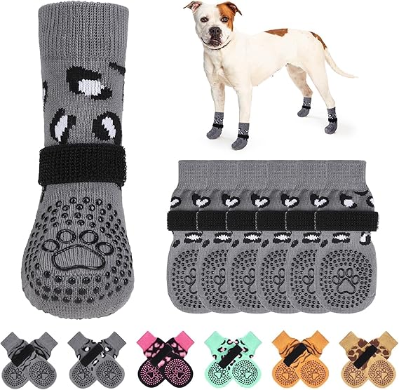 KOOLTAIL Anti Slip Dog Socks for Hot/Cold Pavement to Prevent Licking Paws, Dog Boots&Paw Protector with Grippers for Hardwood Floors,Traction Control No Twist Booties for Small Medium Large Dogs XL