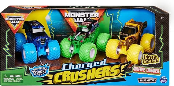 Monster Jam, Ground Shaker 3 Pack (Grave Digger, El Toro Loco and Blue Thunder), 1:64 Scale Die-Cast Vehicles