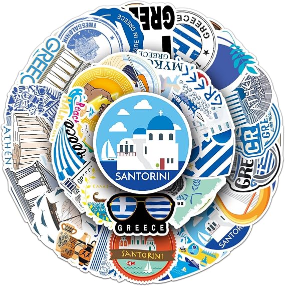 Greece Stickers Pack, 50PCs Ancient Athens Stickers, Waterproof Vinyl Decals for Laptop, Water Bottle, Phone - Kawaii Durable Cute Aesthetic Decals, DIY Crafts for Scrapbook, Journaling. Greece