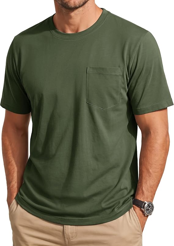 MAGNIVIT Men's Cotton Pocket Tee Shirts Soft Crew Neck Solid Color T Shirt Casual Short Sleeve Summer Basic Tops