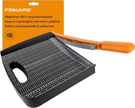 Fiskars 12" Recycled Bypass Guillotine Paper Cutter, Self-Sharpening