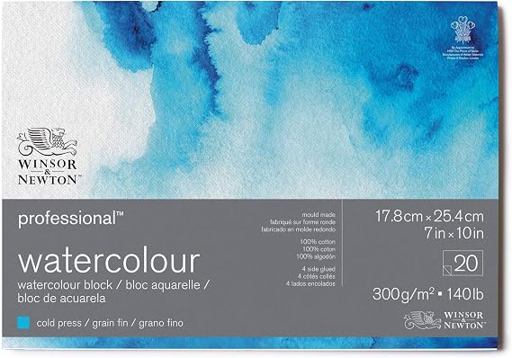Winsor & Newton Professional Watercolor Paper Block, 7" x 10", Cold Pressed | Cold Pressed, Medium Grain, For Detail & Textured Effects, Withstands Saturation, All-Round Watercolor Paper