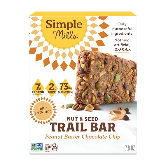 Simple Mills Nut and Seed Trail Bars, Peanut Butter Choc Chip, 1pk, 5ct