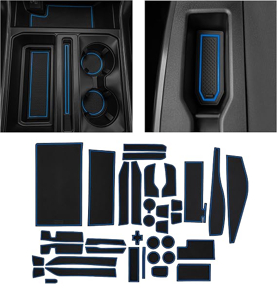 for Ford F150 2021-2023 Cup Holder Insert Set (Blue Trim) | Custom-fit Rubber cup holder liner set for Ford F150 2021-2023 non-slip, durable in Blue Trim