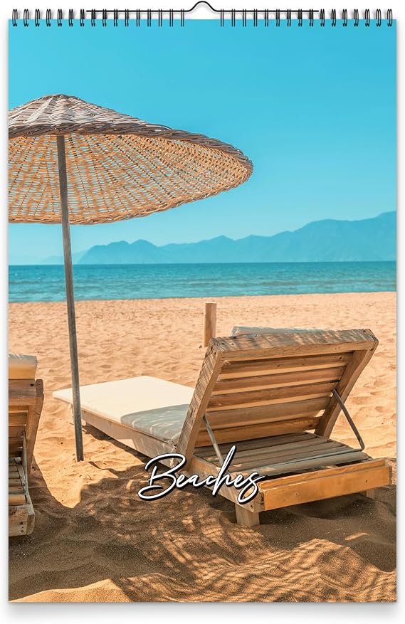 2027 Beaches (Compact 8.5x11, Classic Top) | Kaleidoscope Artisan, Holiday, Moon Phase, Week Number, Mini Reference Calendar, Wire Binding, 250gsm Thick Silk Paper