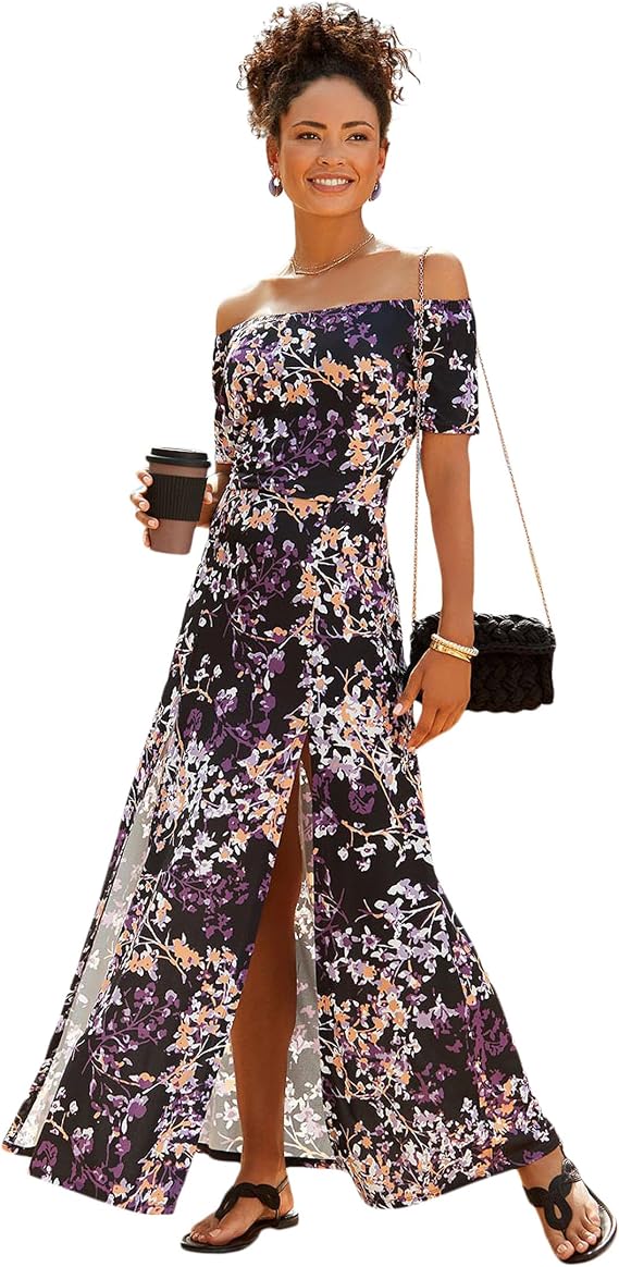 LASCANA Women's Floral Off Shoulder Maxi Dress