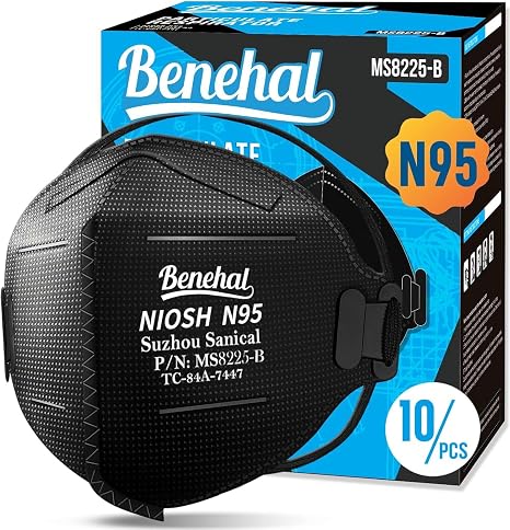 benehal N95 Masks for Adults, NIOSH Approved Disposable Mask, Black 10-Pack