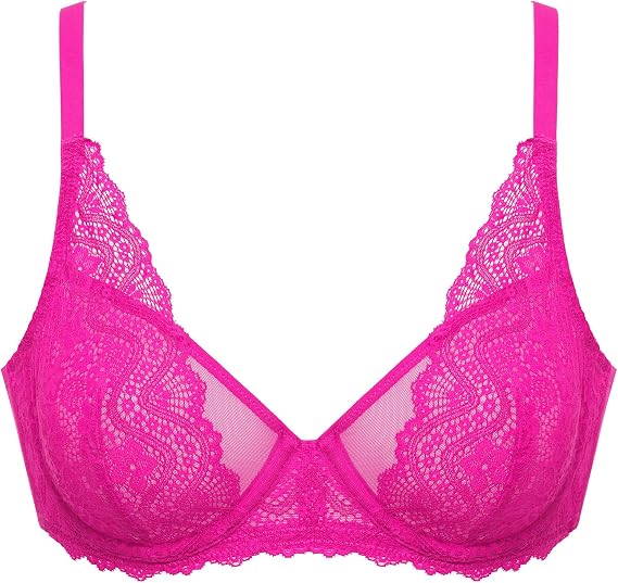 DOBREVA Women's Lace Bralette See Through Sexy Minimizer Bra Plus Size Sheer Underwire