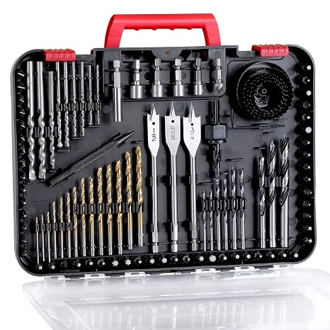 AVID POWER Drill & Driver Bit Set, 100 Pcs Combo Kit with Storage Case-Red | Twist & Brad Point Bits, Driver BIts, Storage Case, Drilling Metal, Wood Concrete Masonry, For Home Renovation Tasks