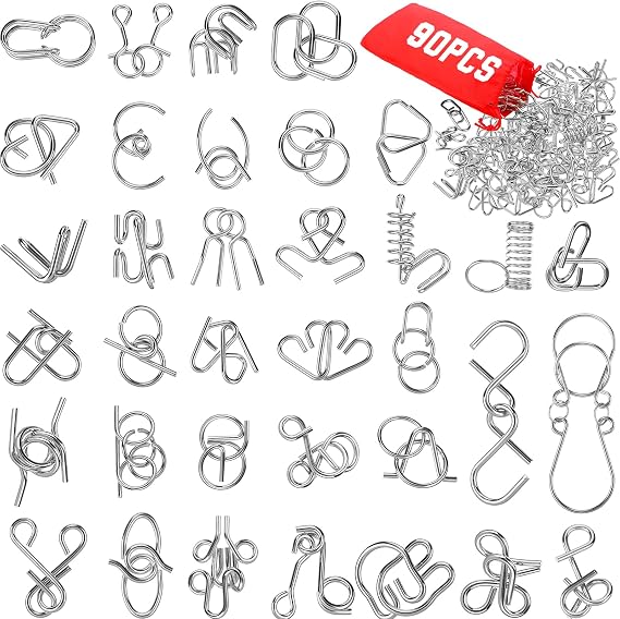 90 Pcs Metal Brain Teaser Puzzles, Steel Wire Brain Games