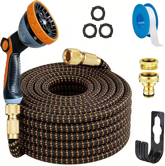 Expandable Garden Hose 25ft, Hosepipes for Garden, Hose Pipe with 10 Function Nozzles,Leak-Proof Metal Interface,Kink Free,Wear-Resistant,Hosepipe for Car Wash,Yard,Lawn
