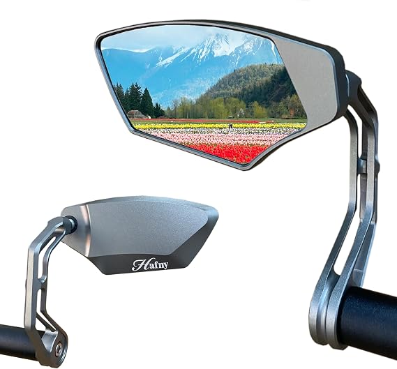 Hafny High Performance Bar End Mirror, CNC Alloy Aluminum Anodized Rearview Mirror, Convex Glass Lens, Wide Range Fitting, Scooter, Snowmobile, Motorcycle, E-bikes, HF-M702S-FS002 (Grey (Left Side))