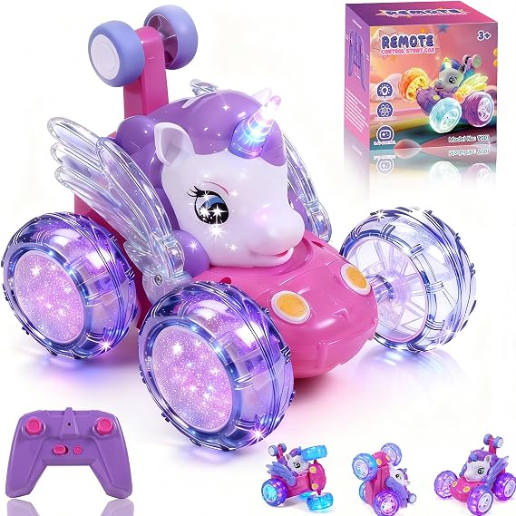 Unicorn Toys 4-6 Year Old Girls Cute Remote Control Toy for Beginners High Speed 360° All Terrain Stunt Flashing Light Gift