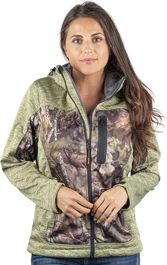 TrailCrest Women's Softshell Hooded Jacket - Super Soft Plush Coral Fleece Lining - Mossy Oak Camo Patterns