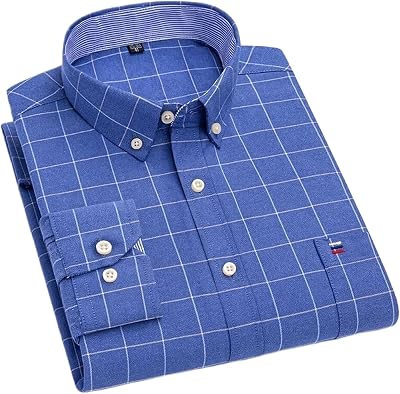 Mens Social Shirts Long Sleeve Cotton Buttoned Plaid Formal Male Casual Oversized Shirt