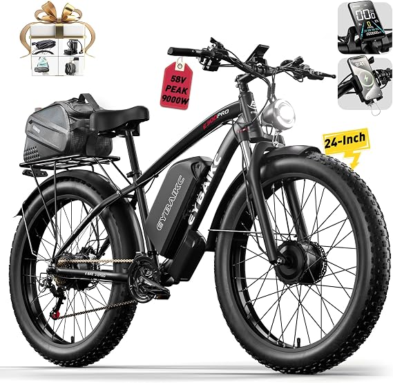 Peak 9000W 58V Max Output Dual Motor Ebike 40-45MPH Electric Bike for Adults 32AH Battery 26 Inch Fat Tire Electric Bicycles for Snow Off-Road Commuter Mountain E-Bike