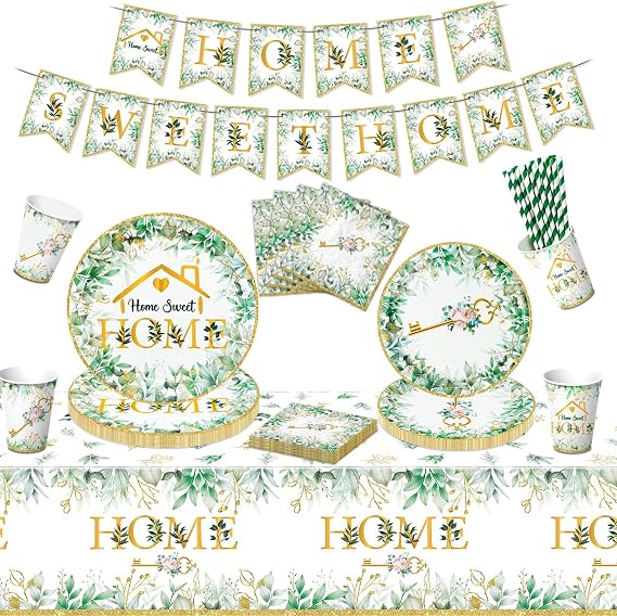 102 Pieces Housewarming Party Decorations - Including House Party Plates and Napkins, Cups, Home Sweet Banner, Home Tablecloth for Welcome Home New Home Decoration Supplies, Serve 20