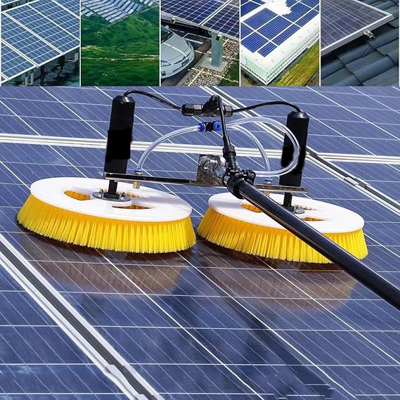 Telescopic Solar Panel Cleaning Brushes Rod,with 750cm Telescopic Rod,Double Rotating Brush Head,65cm Cleaning Width,Solar Panel Cleaning Brush,7.5m