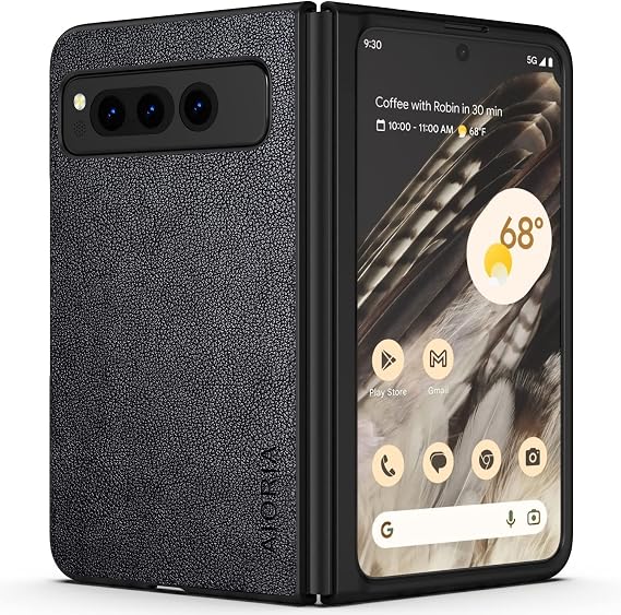 Google Pixel Fold Case, Premium Leather Phone Cover Retro Design Full Protective Case for Google Pixel Fold 5G (Black)