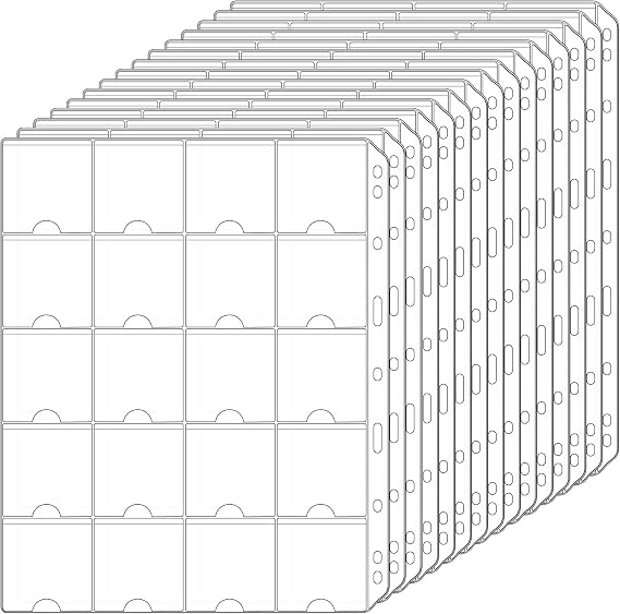 300 Pockets Coin Flip Pages 2"x2" Standard 9-Hole Binder Inserts