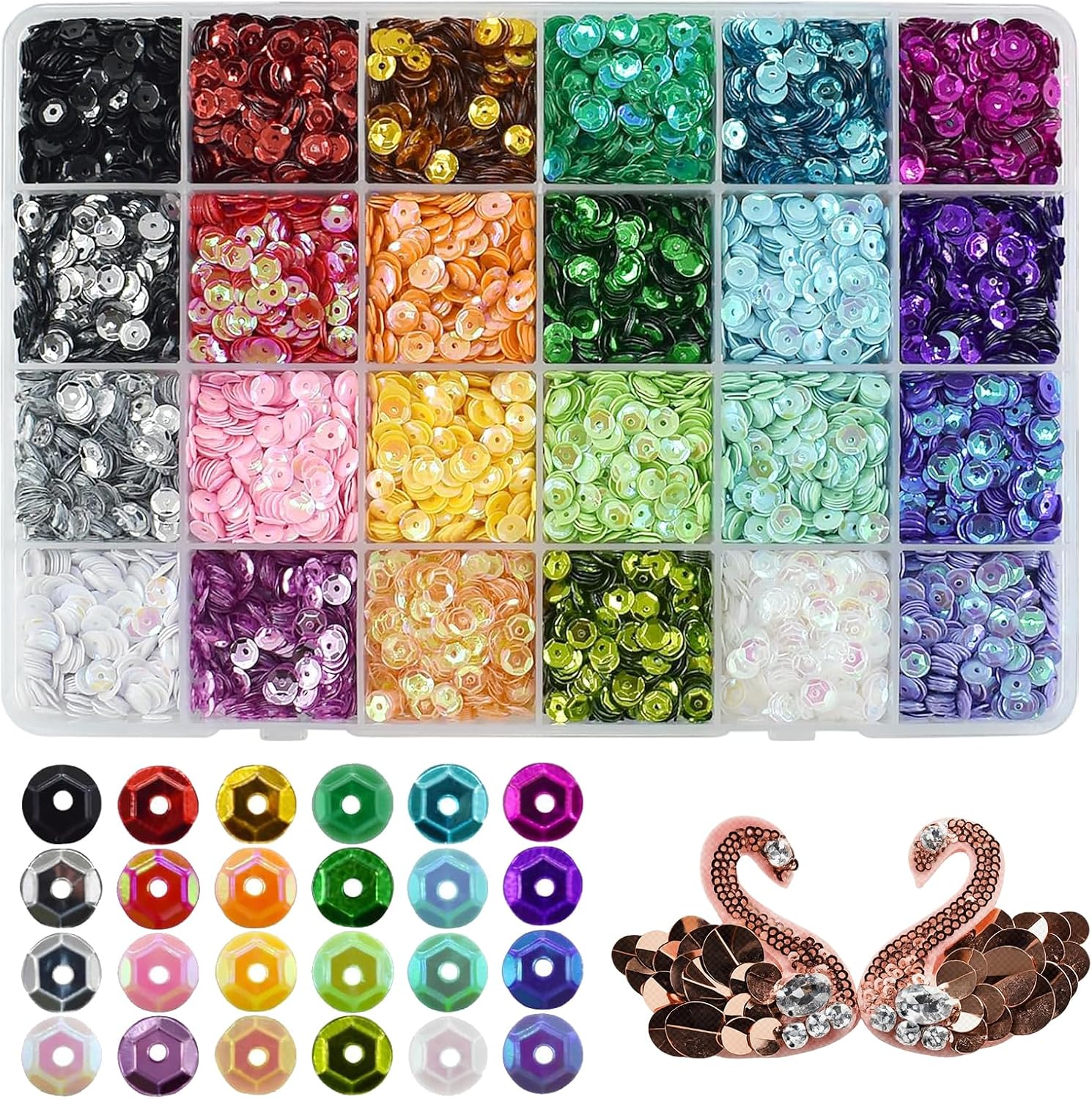 21600 Pcs Sequins for Crafts, 24 Colors Loose Cup Sequins for Sewing, Embroidery Beads and Sequins, Round Loose Craft Sequin Beads with Holes, Large Iridescent Sequins for Wedding/Sewing/DIY/Garments