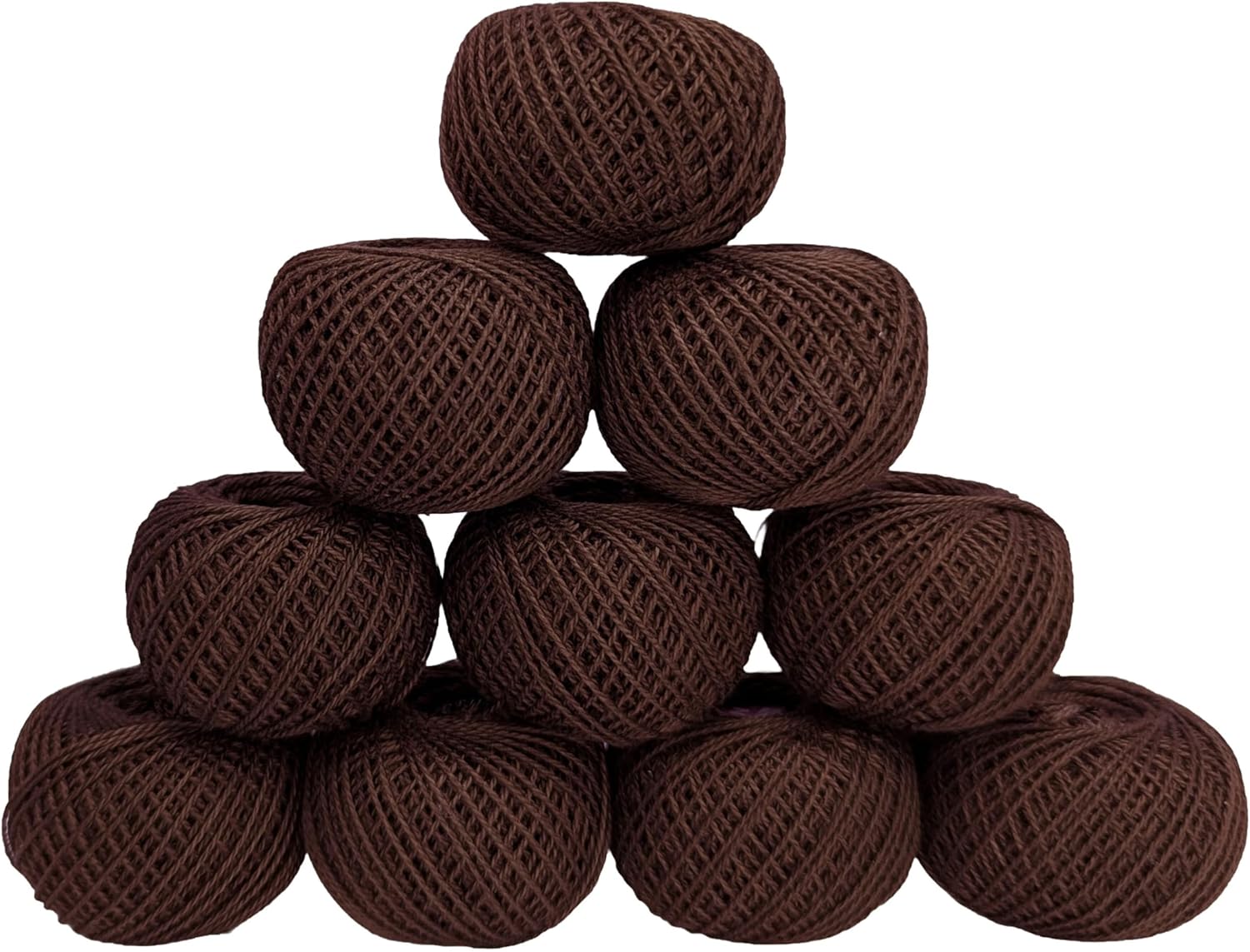 KGS Crochet Thread Cotton Yarn Balls | 10 Balls | 10 Grams Each Ball | Total 100 Grams of Pearl Cotton Thread for Crocheting, Hardanger, Cross Stitch, Needlepoint Hand Embroidery Chocolate Brown