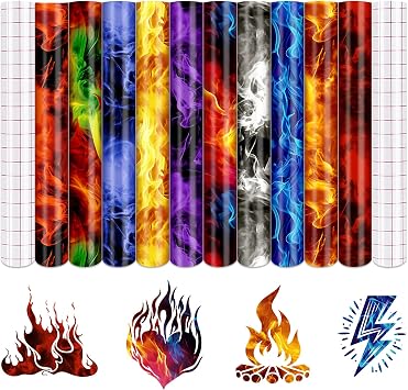 Tintnut Flame Permanent Adhesive Vinyl - 10 Sheets 12"x10" Flame Patterned Permanent Adhesive Vinyl for Cutting Machine, Home Decor Self Sticker