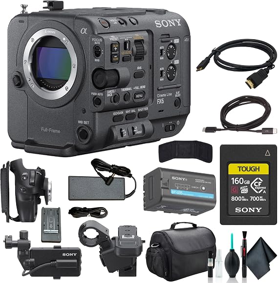 Sony FX6 Full-Frame Cinema Camera Body Only ILME-FX6V, 160GB Memory Card, Bag, Memory Card Wallet, Cleaning Kit | For Professional Video Production + 160GB Memory Card + Cleaning Kit