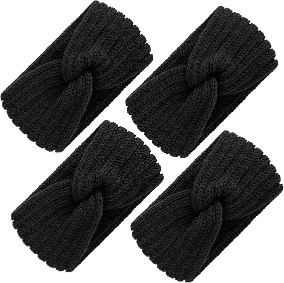 TecUnite 4 Pieces Winter Headbands for Women Knit Winter Warm Ear Muffs Thick Crochet Head Wrap Stocking Stuffers Gifts
