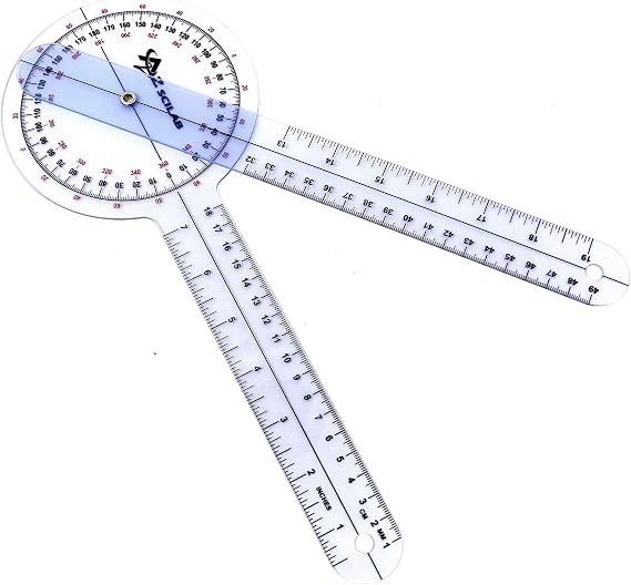 A2ZSCILAB Plastic 12" Goniometer 360 Degree ISOM Physical Therapy Angle Protractor Ruler