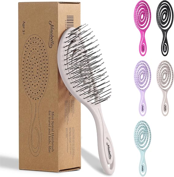 Ninabella Mini Hair Brush - Small Detangling Brush for Handbag and Travel - Gentle Detangler for Curly, Fine and Long Hair - Hairbrush for Women, Men and Kids - Beige
