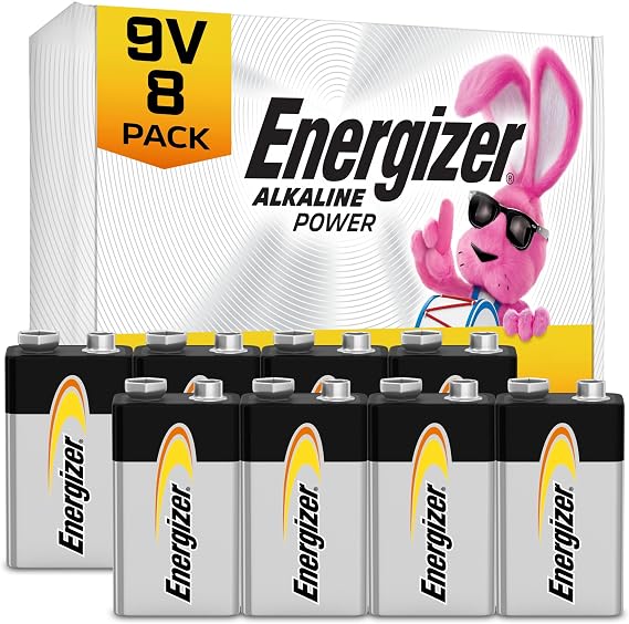 Energizer Alkaline Power 9V Batteries (8 Pack), Long-Lasting